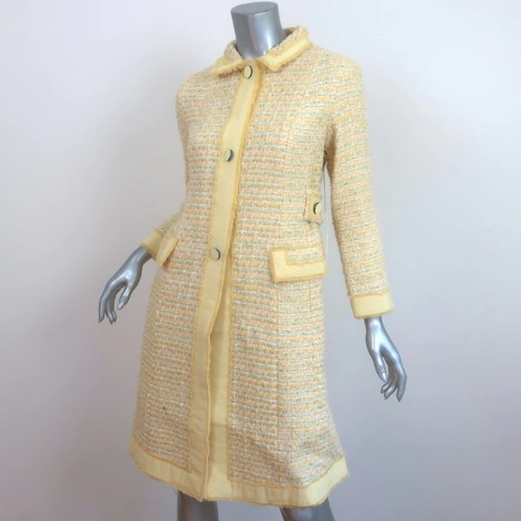 Marc Jacobs Tweed Coat Light Yellow Virgin Wool Size 2 - Picture 4 of 8